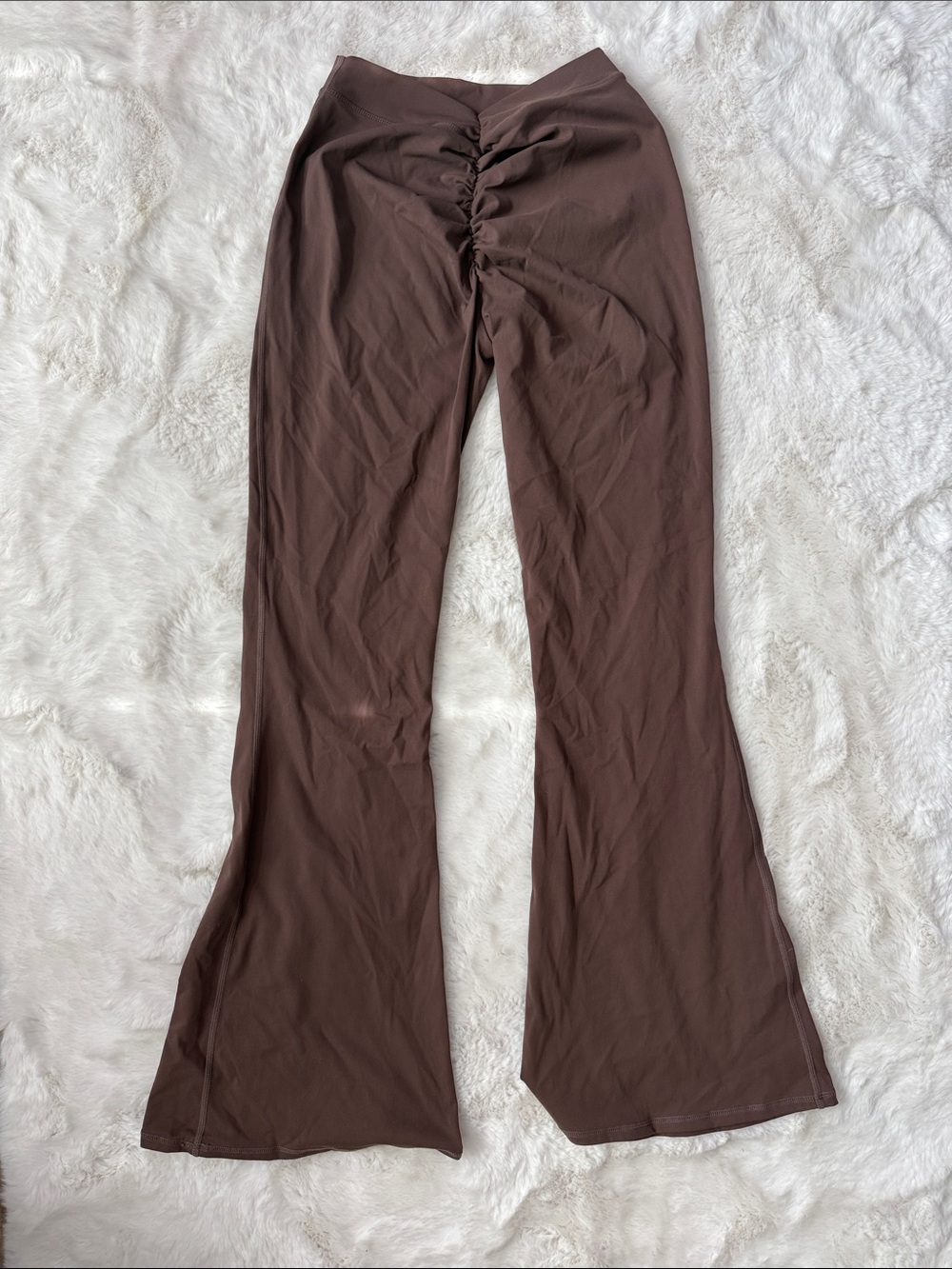 Women's Brown Flared Knit Leggings - Classic Stretch - Picture 3 of 3
